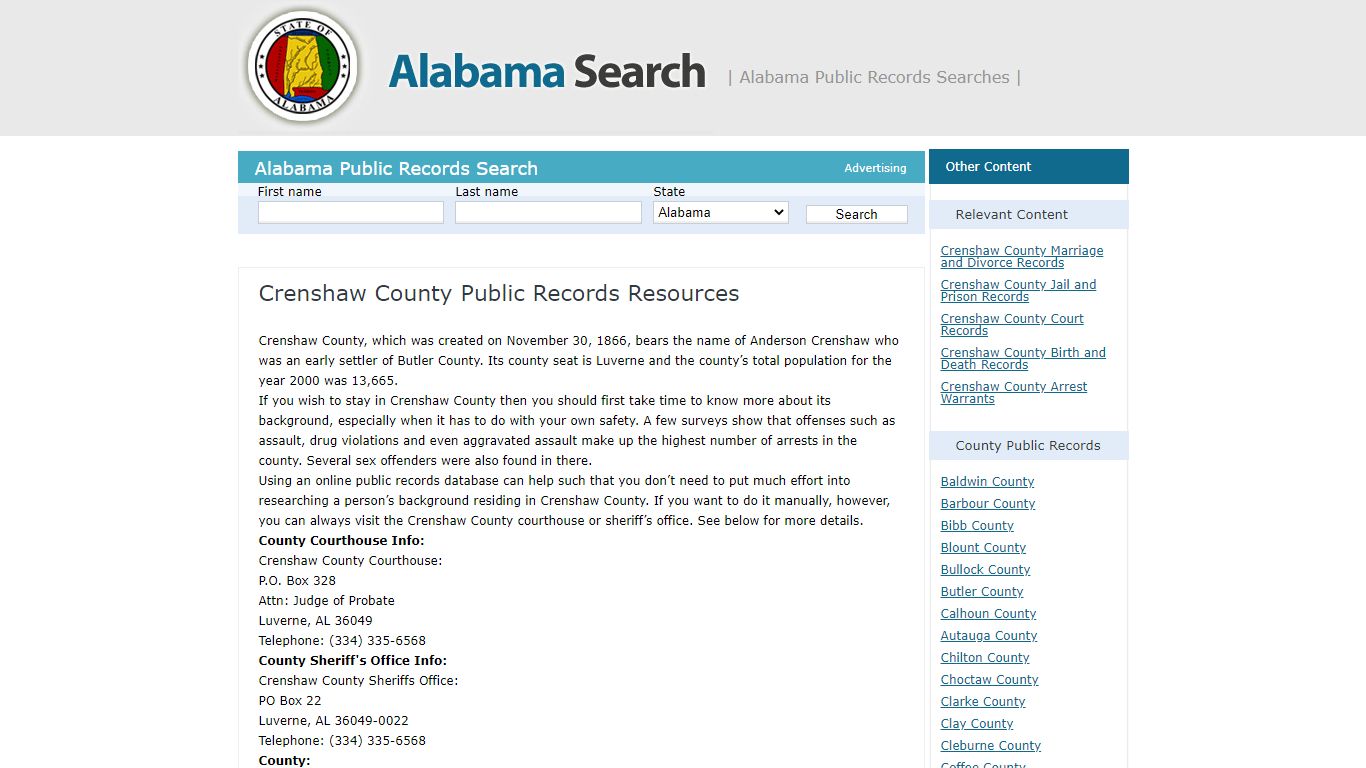 Crenshaw County Public Records Resources | Alabama - AL Search