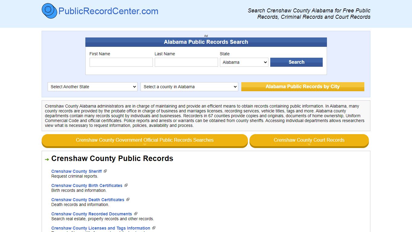 Crenshaw County Alabama Free Public Records - Court Records - Criminal ...